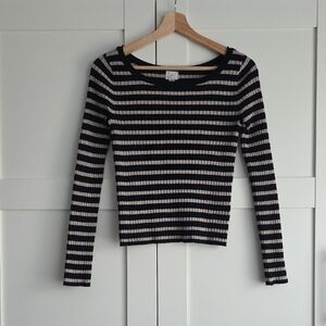 A New Day Black and Cream Striped Ribbed Top